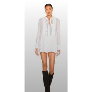 Free People Oversized Teddy Tux Tunic Ruffle Gauzey Lagenlook Dress High Low XS